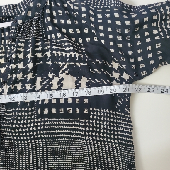 Winter Kale Vintage Silk Top Medium Flared Sleeves Ginham - Picture 8 of 11